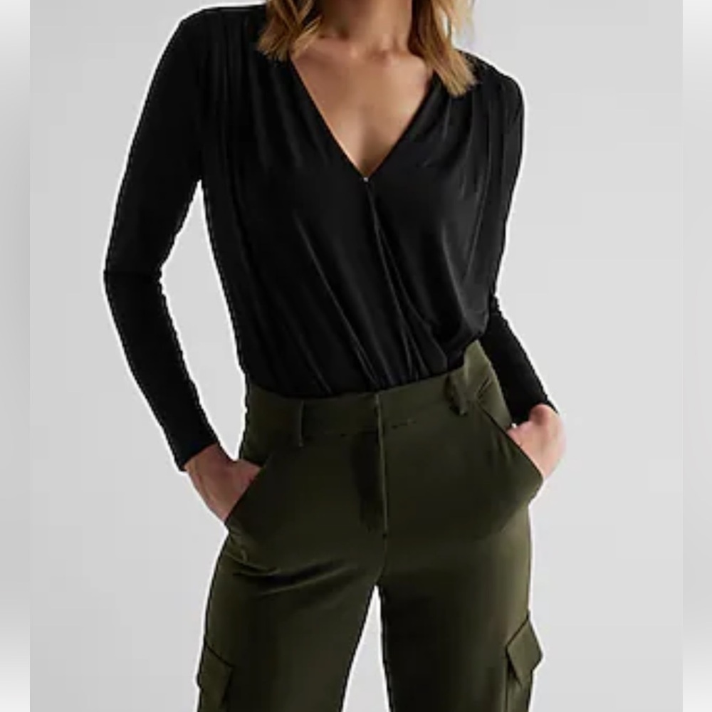 Express Women's Black Wrap Bodysuit Size S